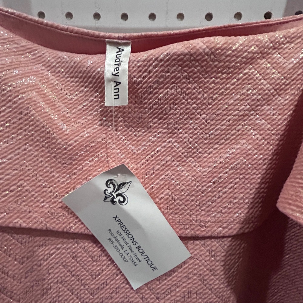 Audrey Ann Pink Textured Cold Shoulder Ruffle Dress Metallic Patterned - Picture 4 of 9